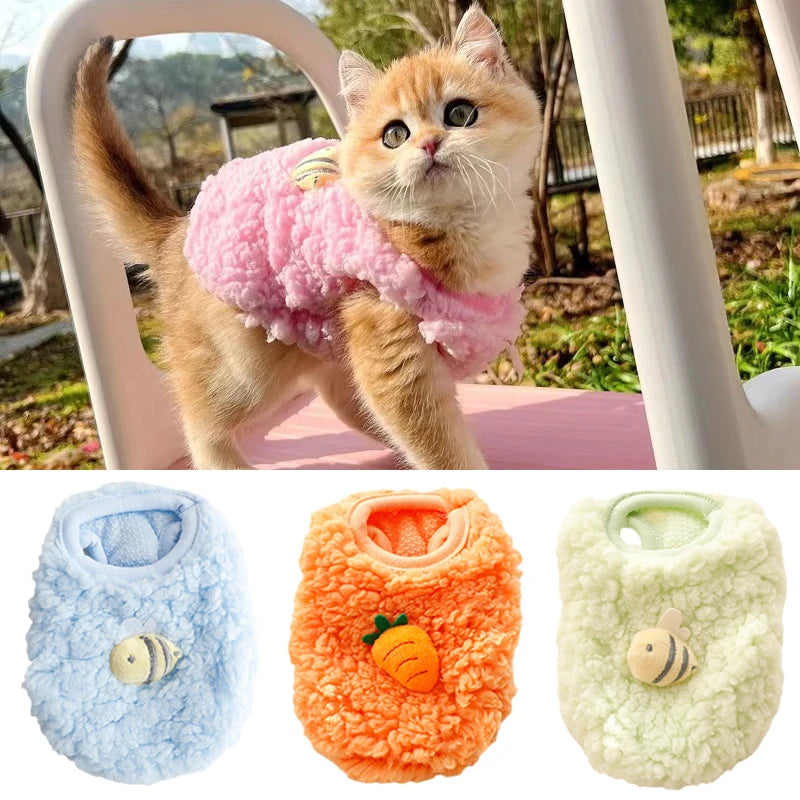 Newborn Cat Kitten Velvet Clothing Winter Warm Little Pet Sweater for Small Animals Bunny Pullovers Clothes Teacup Poodle XXXS