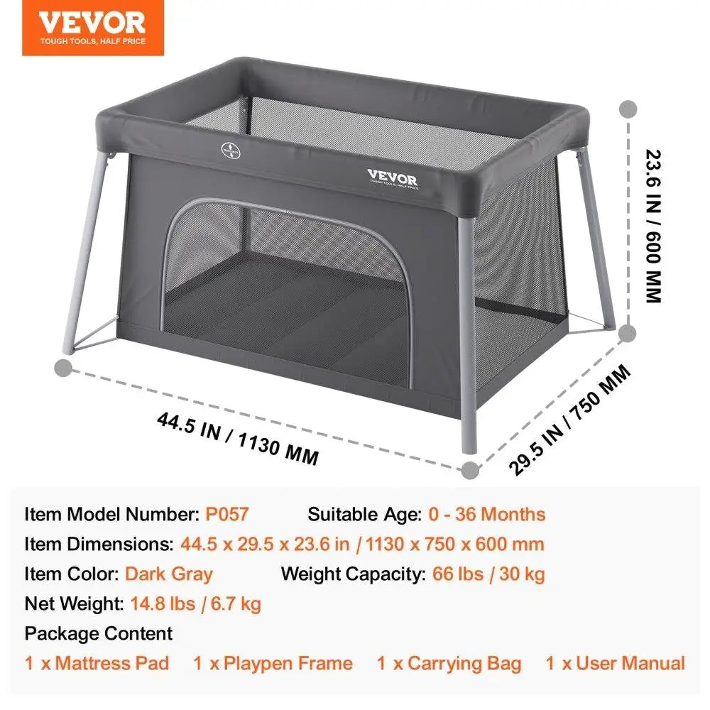 Baby Travel Crib Folding Playpen with Zipper Gate for Toddler