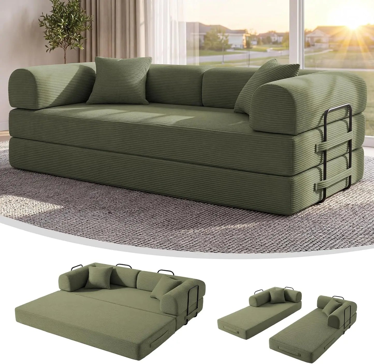 78.8-Inch Convertible Futon Sofa Bed with High Back