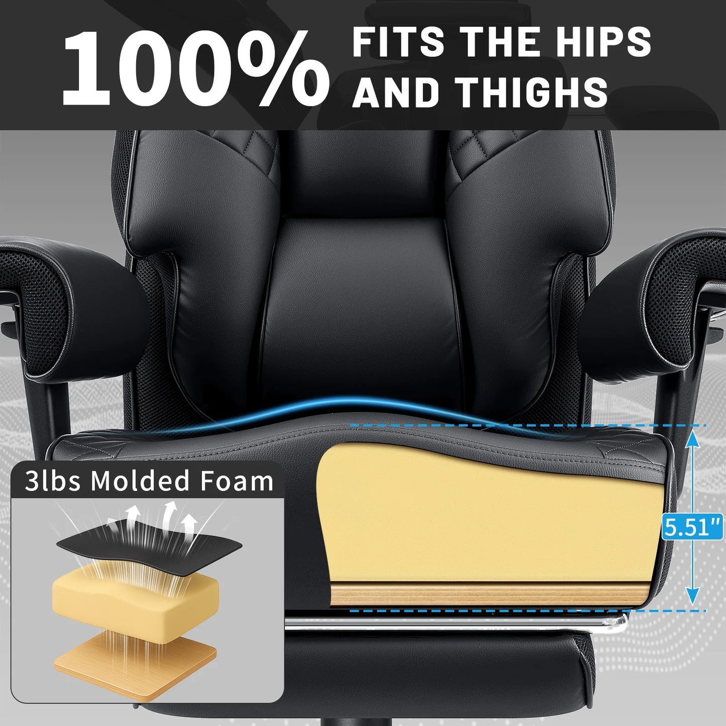 Executive Office Chair with Footrest, Adjustable Headrest & Lumbar Support, Ergonomic High Back Reclining Desk Chair