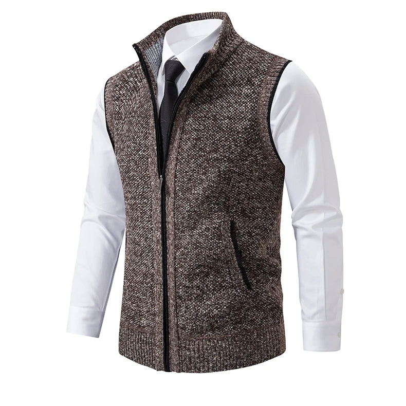 Men’s Stand Collar Knitted Sweater Vest Jacket