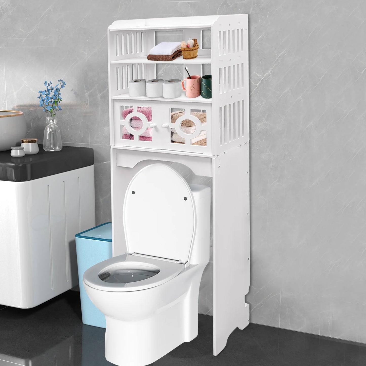 4-Tier Toilet Cabinet Space-Saving Bathroom Organizer Storage Organizer for Bathroom Essentials Toilet Bathroom Furniture