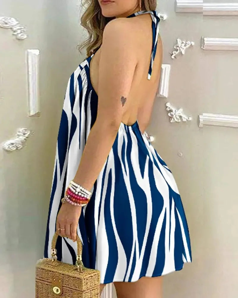 Women’s Floral Halter Neck Mini Dress | Sleeveless Summer Beach Sundress