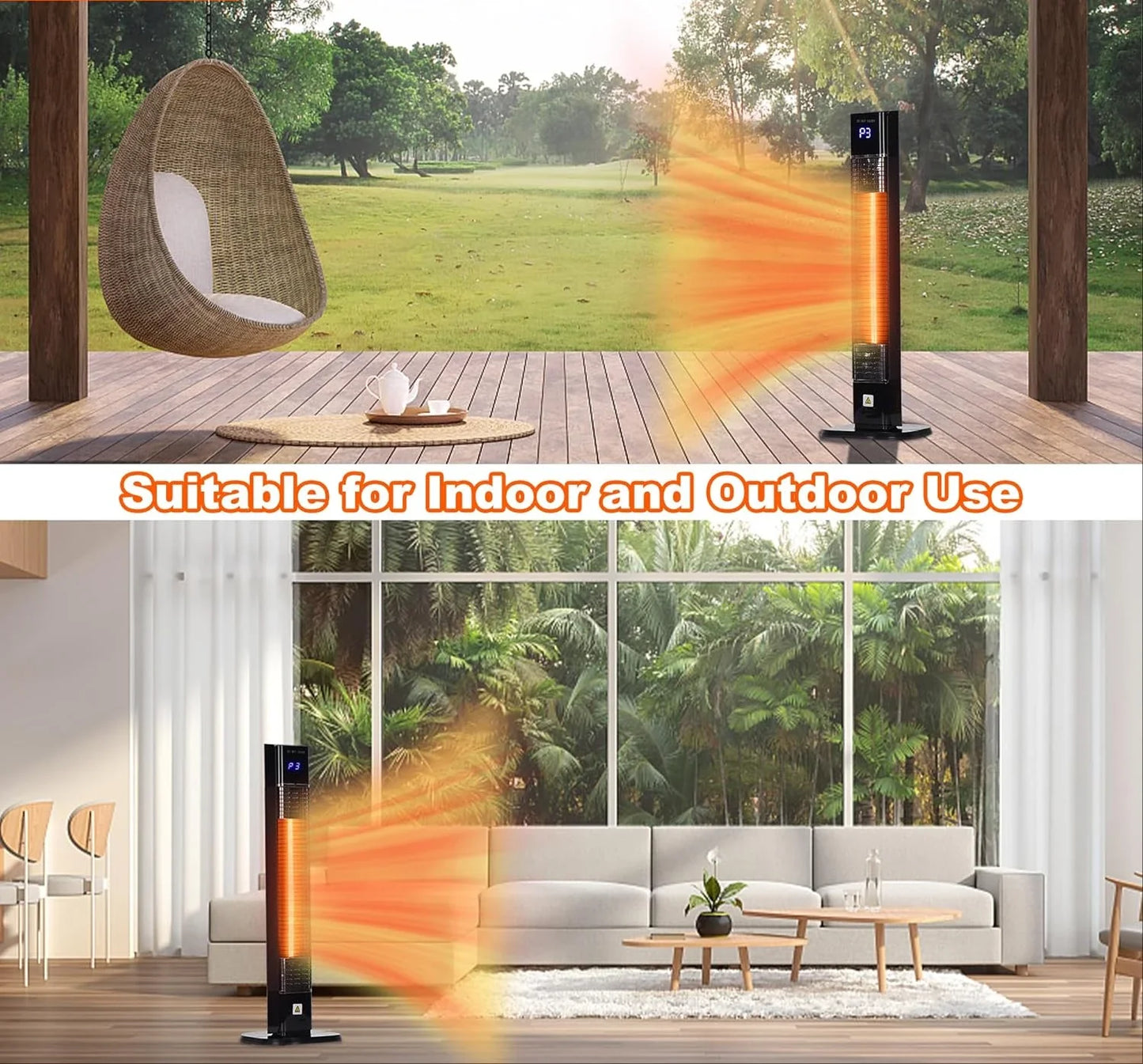 Indoor Outdoor Patio Heater,1500W Electric Infrared Heater, Tower  with Remote,Waterproof, Garage Backyard Porch Balcony Shop