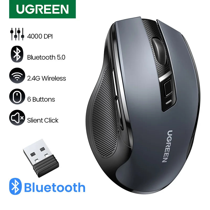 UGREEN Bluetooth Wireless Mouse – Ergonomic Silent Rechargeable Mouse for Laptop & PC