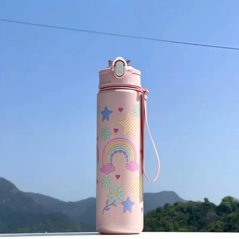 750ml Dinosaur Kids Water Bottle with Straw. Leakproof Sports & School Drinking Cup
