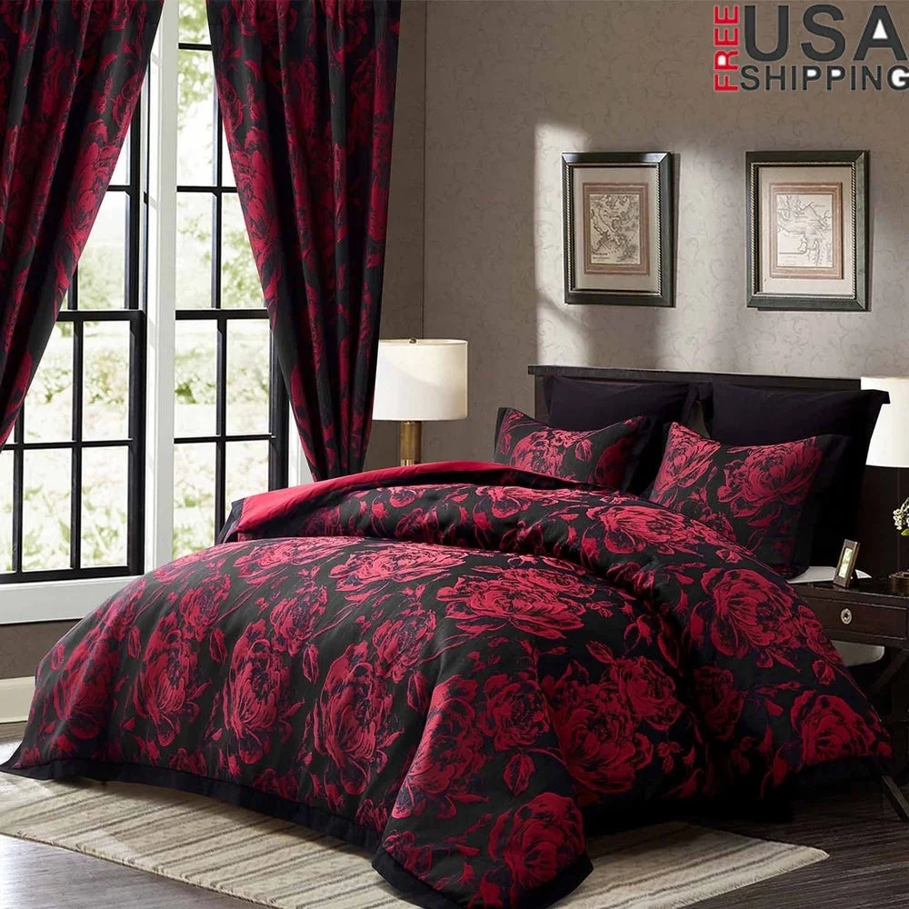 Queen Floral Seersucker Jacquard Comforter Set Curtains