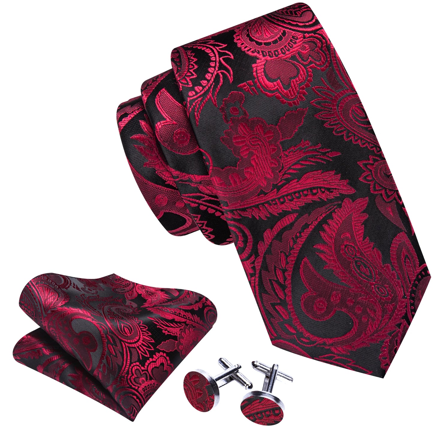 Luxury Designer Silk Tie Set for Men,  Necktie, Pocket Square & Cufflinks for Weddings, Business & Formal Events
