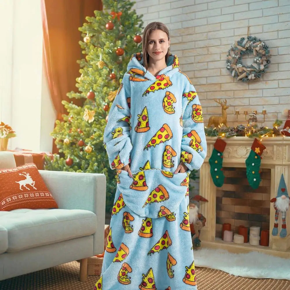 Lengthen Oversized Wearable Hoodie Sherpa Flannel Blanket
