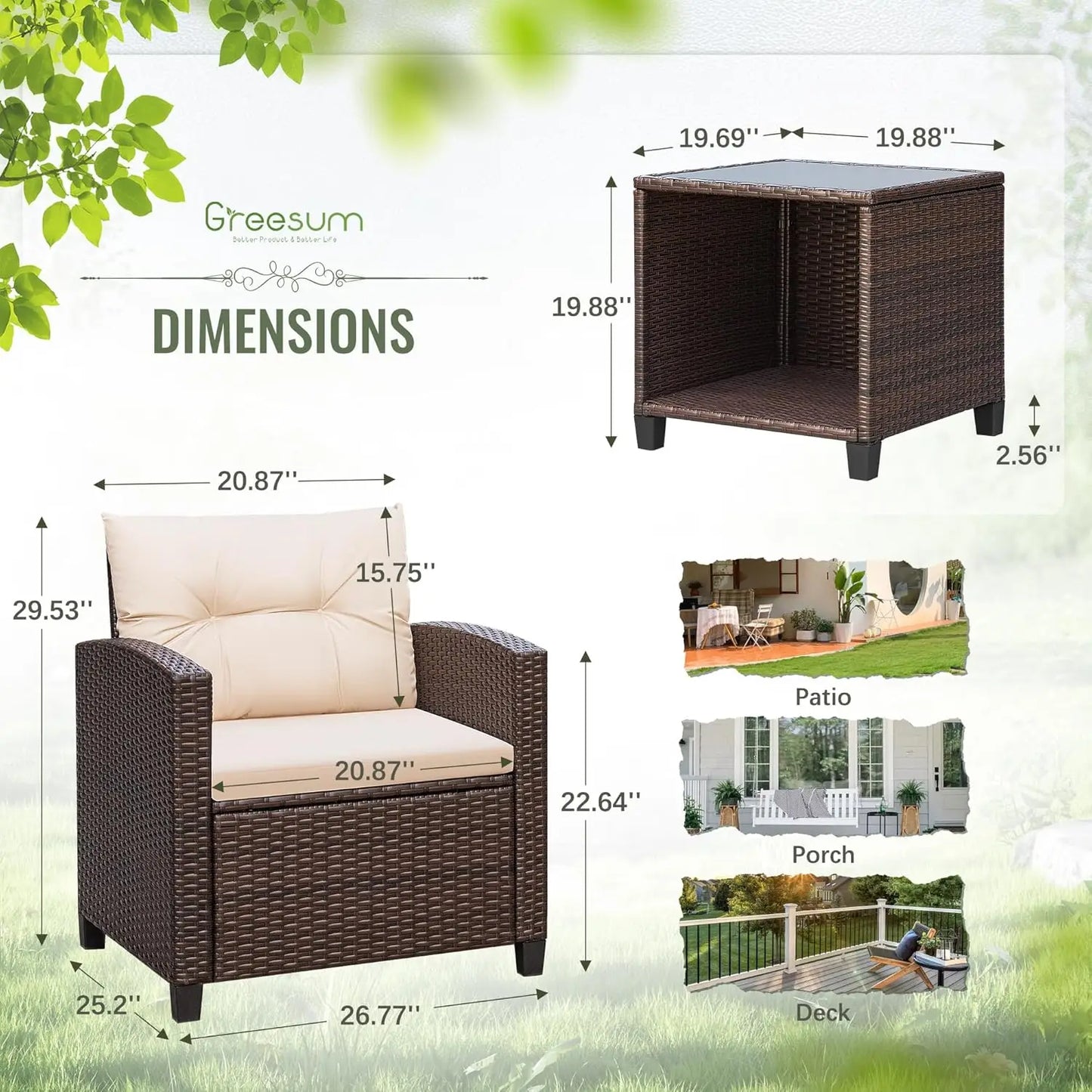 3 Piece Outdoor Rattan Patio Furniture Set