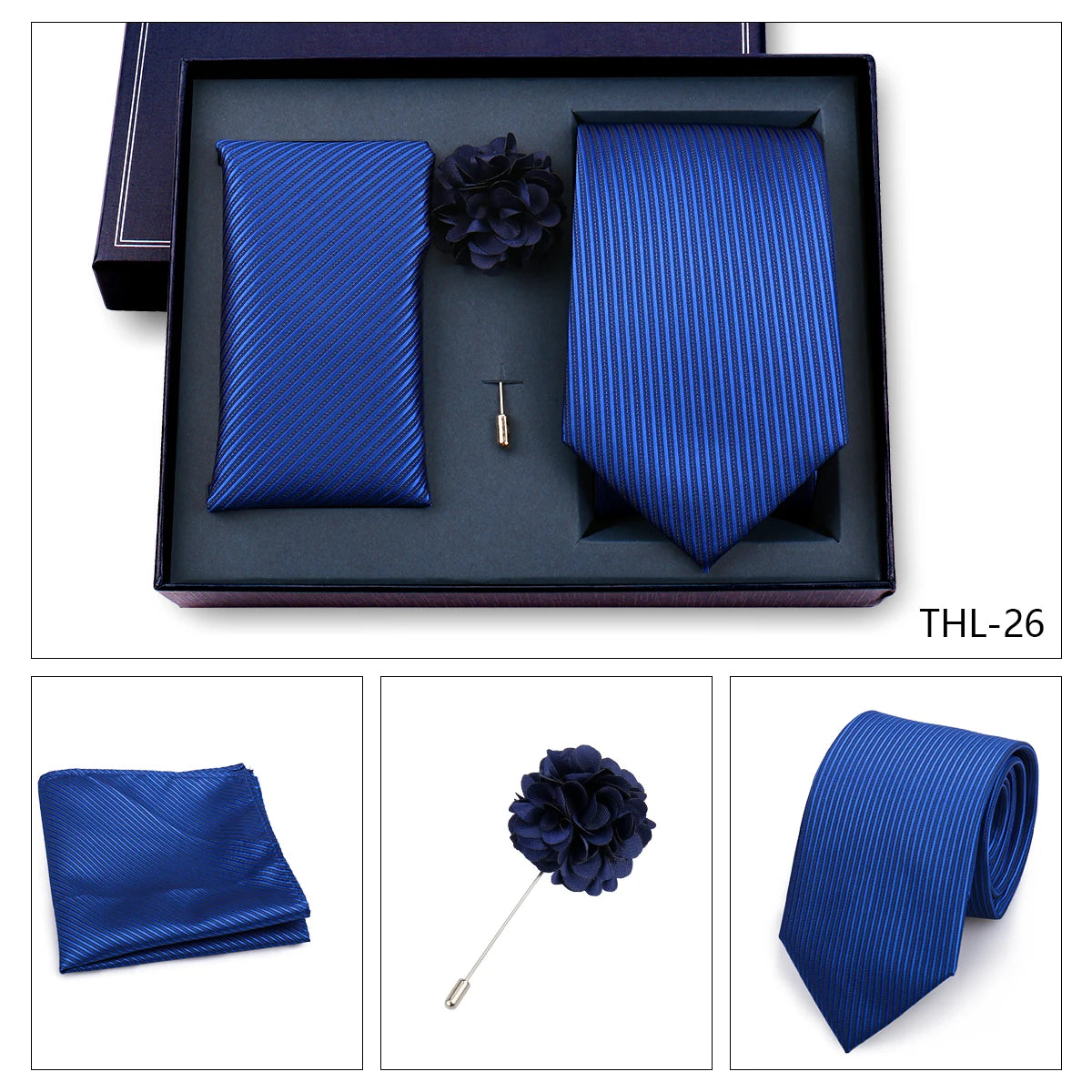 Luxury Men’s Paisley Necktie Gift Set. Silk Tie, Pocket Square, Cufflinks & Gift Box for Weddings & Business