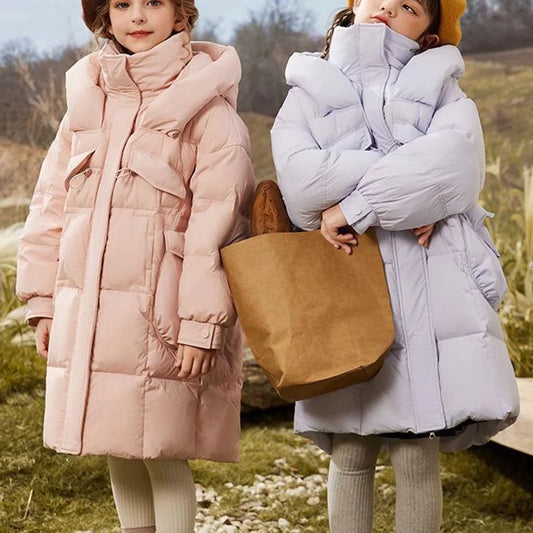 Winter Duck Down Puffer Jacket For Girls Kids Hooded Coat