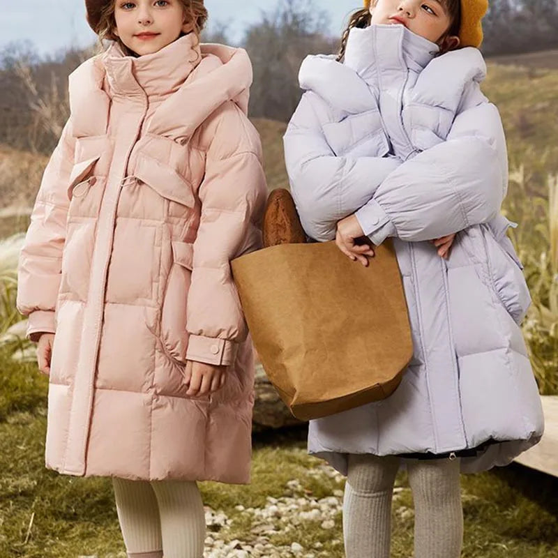 Winter Kids White Duck Down Puffer Jacket Hooded Parka
