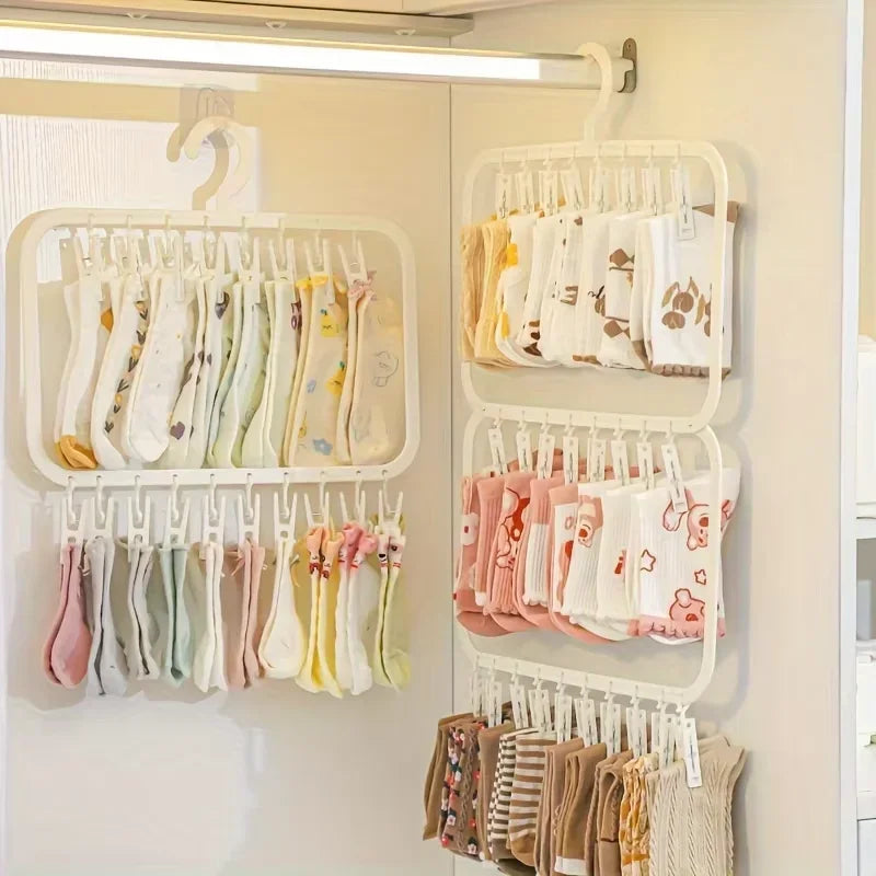 Multi-Clip Sock & Laundry Drying Hanger for Socks, Underwear, Baby Clothes & Delicates