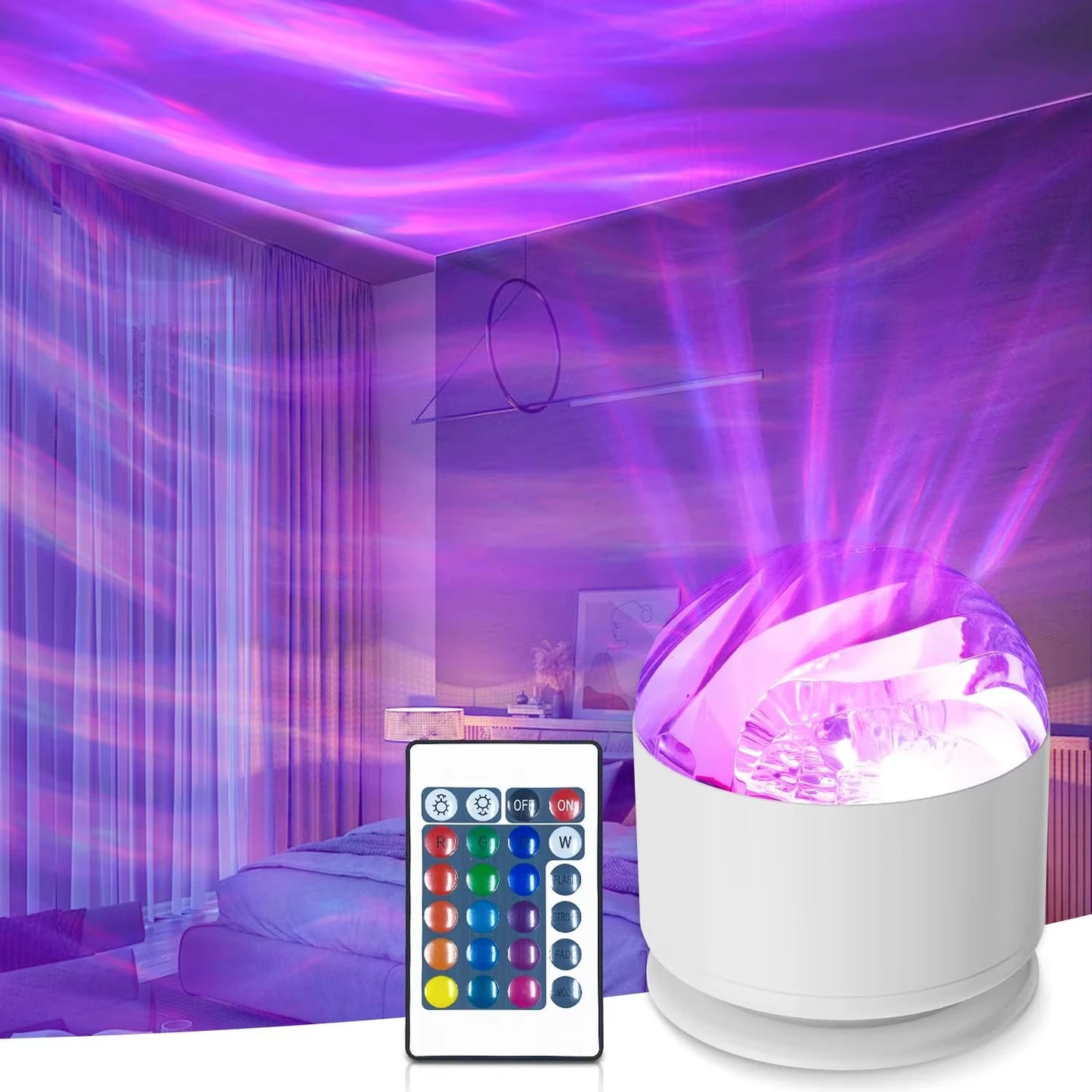 16-Color Aurora Galaxy Projector Night Light . Northern Lights Water Ripple LED Lamp with Remote Control