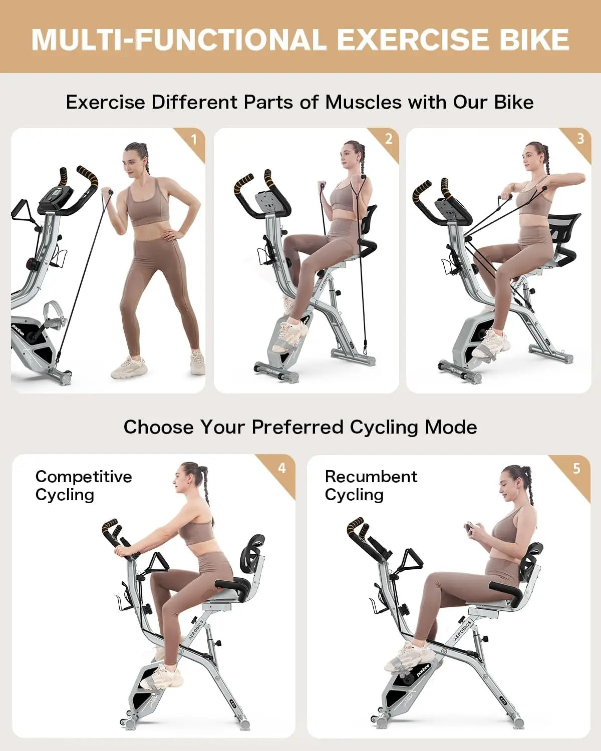 Folding Exercise Bike, Foldable Fitness Stationary Bike Machine, Upright Indoor Cycling Bike, Magnetic X-Bike with 8-Level Adjus
