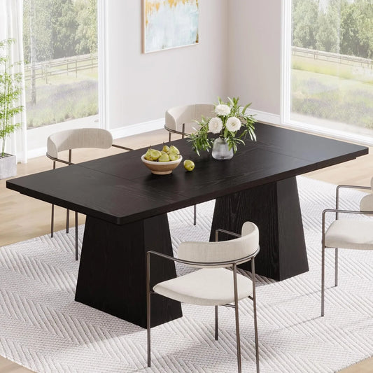 LITTLE TREE Black Dining Table for 4-6, Modern Kitchen Table with Tapered Wood Legs and Tabletop for Kitchen, Living Room