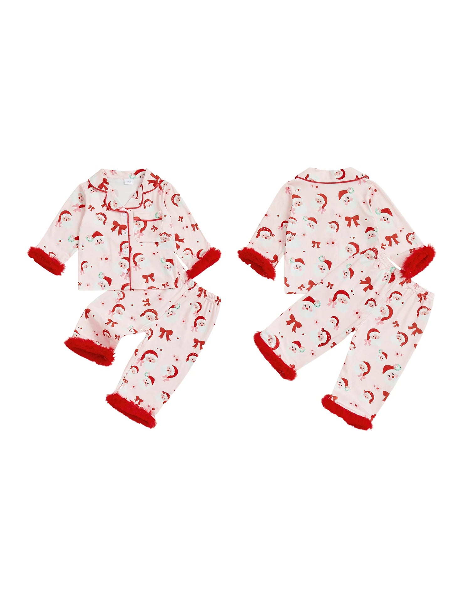 Cute Toddler Reindeer Pajama Set with Matching Hat and Fuzzy Trim - Long Sleeve Tops and Elastic Waist Pants for Girls