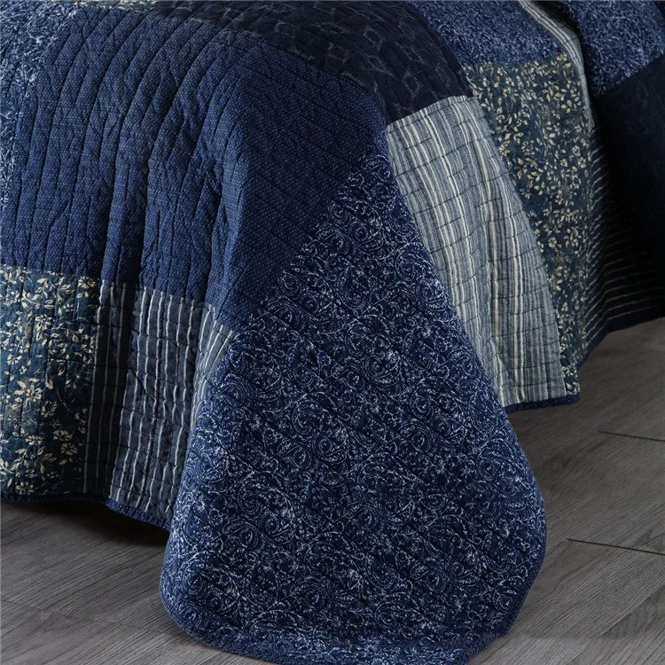 Vintage Cotton Patchwork Quilted Bedspread Set