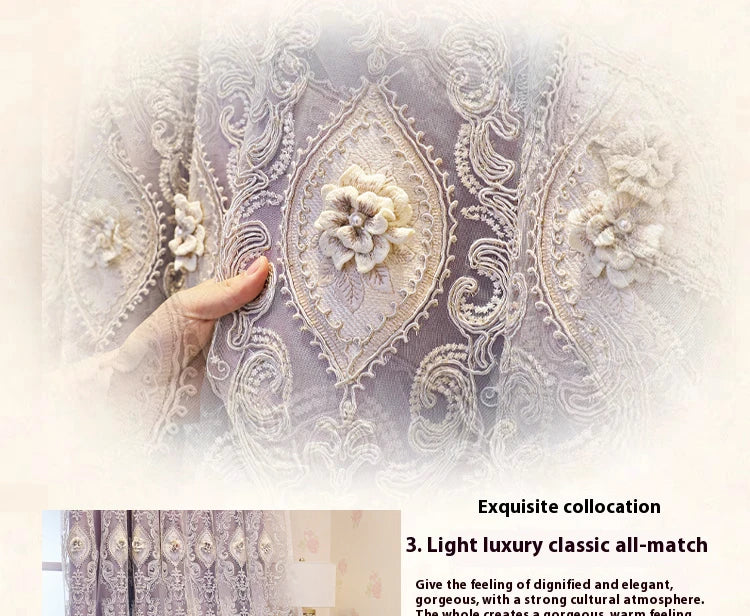 Luxury Embroidered Floral Blackout Curtains. Elegant Vintage Window Panels