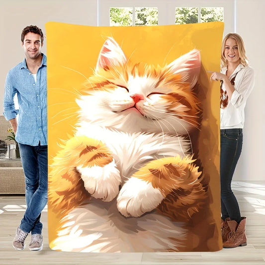 Cute Sleeping Cat Throw Blanket. Ultra Soft Cozy Fleece Blanket for Cat Lovers & Home Comfort