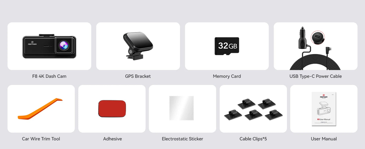 REDTIGER F8  4K+1080P 5.8G WiFi Dash Cam Front and Rear GPS Dash Camera for Cars Front Night Vision Car DVR Car Dash Camera