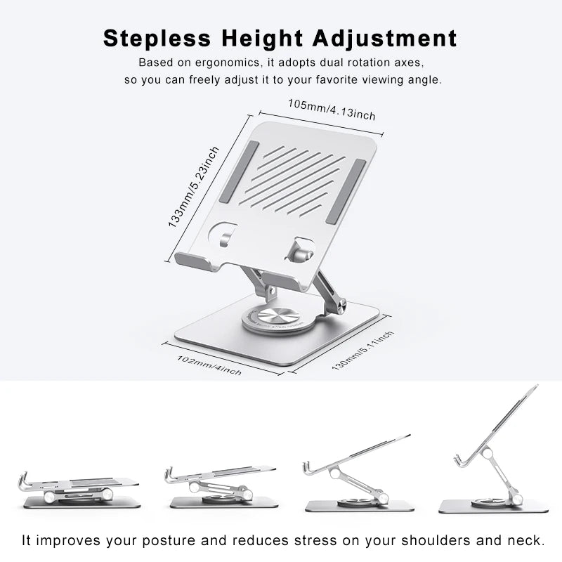 ST04 Swivel Tablet Stand Aluminum Portable 360 Rotating Tablet Stand Holder for Desk Business Kitchen Desktop for IPAD