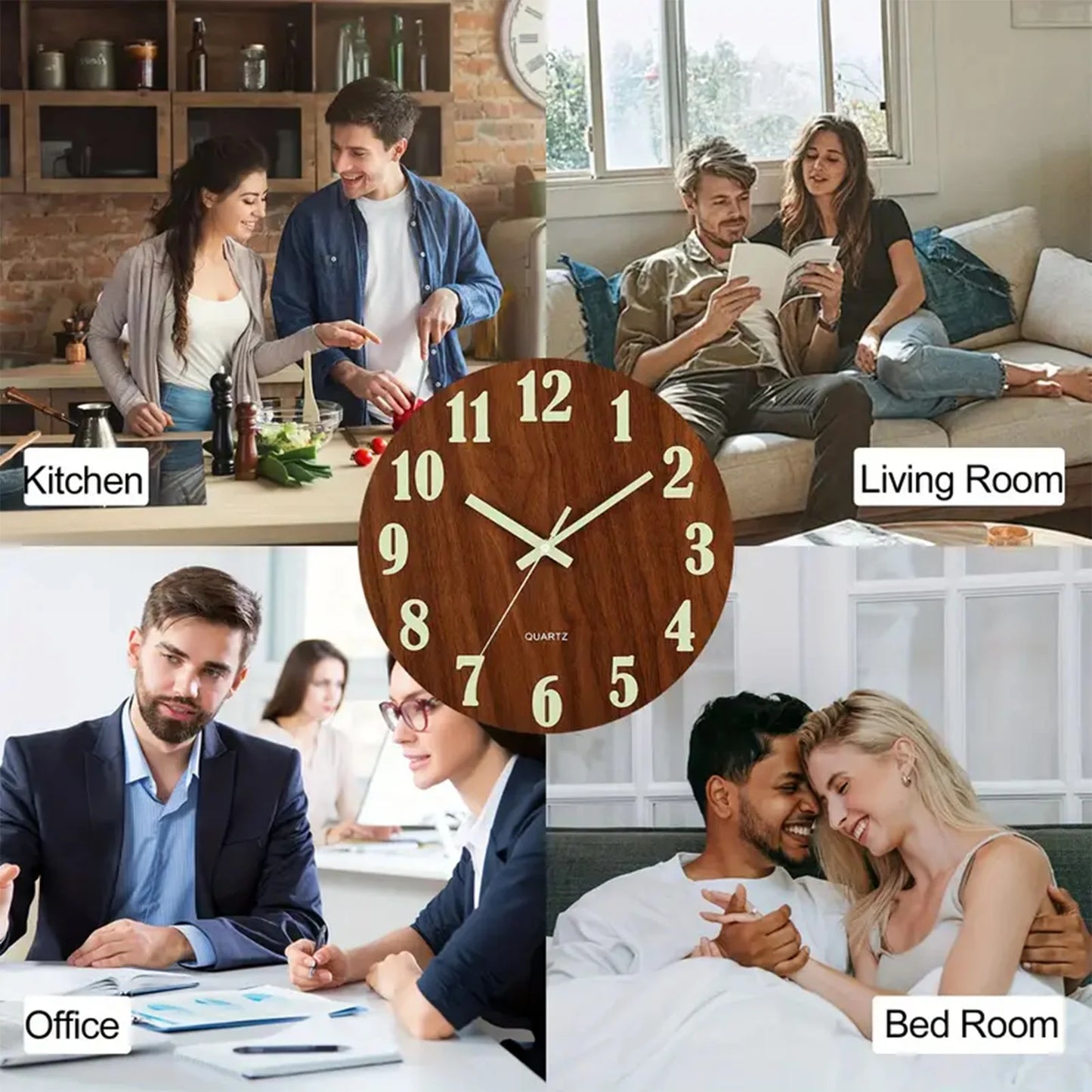 Glow in the Dark Silent Wooden Wall Clock
