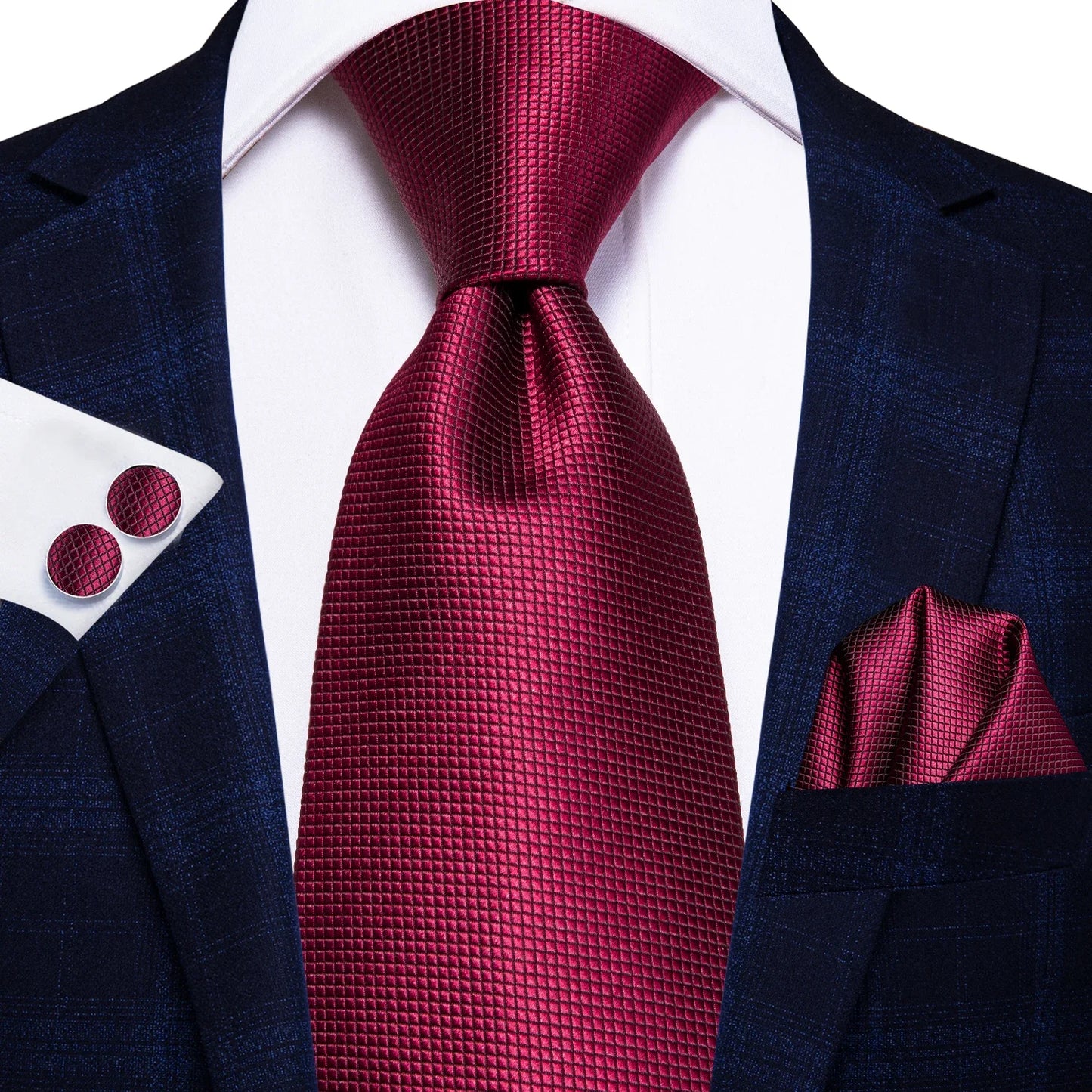 Luxury Burgundy Paisley Men’s Tie Set. Silk Formal Necktie & Pocket Square