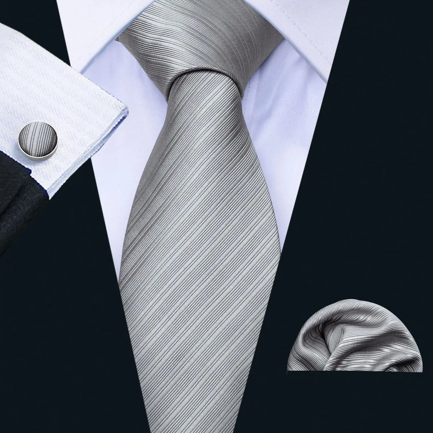 Men’s Luxury Red Striped Necktie Set. Silk Tie, Pocket Square & Cufflinks for Business, Wedding & Formal Wear