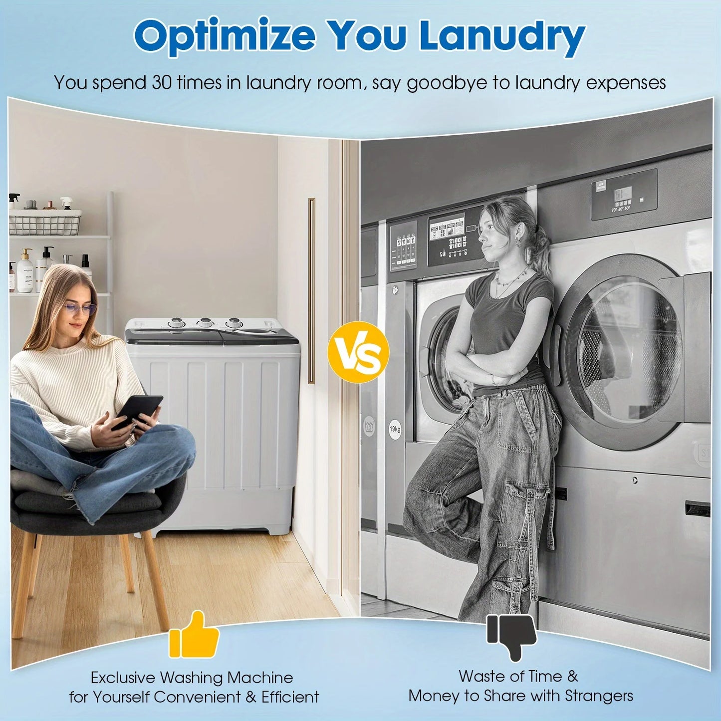 Portable Washing Machine & Spin Dryer Combo – Compact Twin Tub Washer for Apartments, RVs, Dorms & Small Spaces