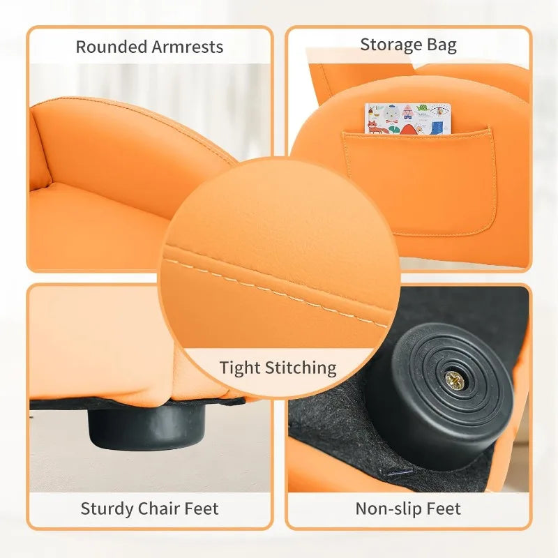 Kids Couch, Toddler Chair with Ottoman, Toddler Couch with 5 Adjustable Backrests, Leatherette Sofa Chair is Waterproof