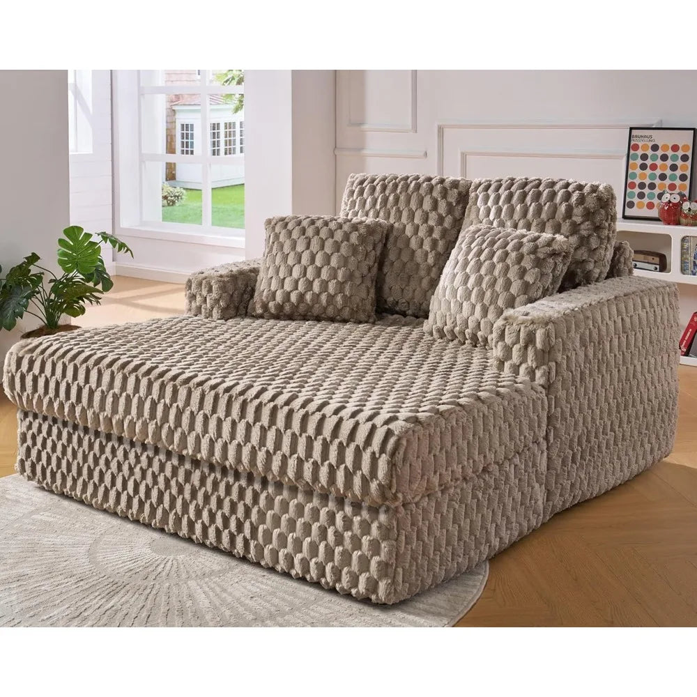 53 Inch Chaise Lounge Indoor, Plush Sleeper Chair with Throw Pillows, Upholstered Sofa Bed with Armrests,