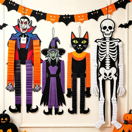 Halloween Hanging Character Decorations .Witch, Vampire, Skeleton, Cat & Pumpkin Porch Decor Set