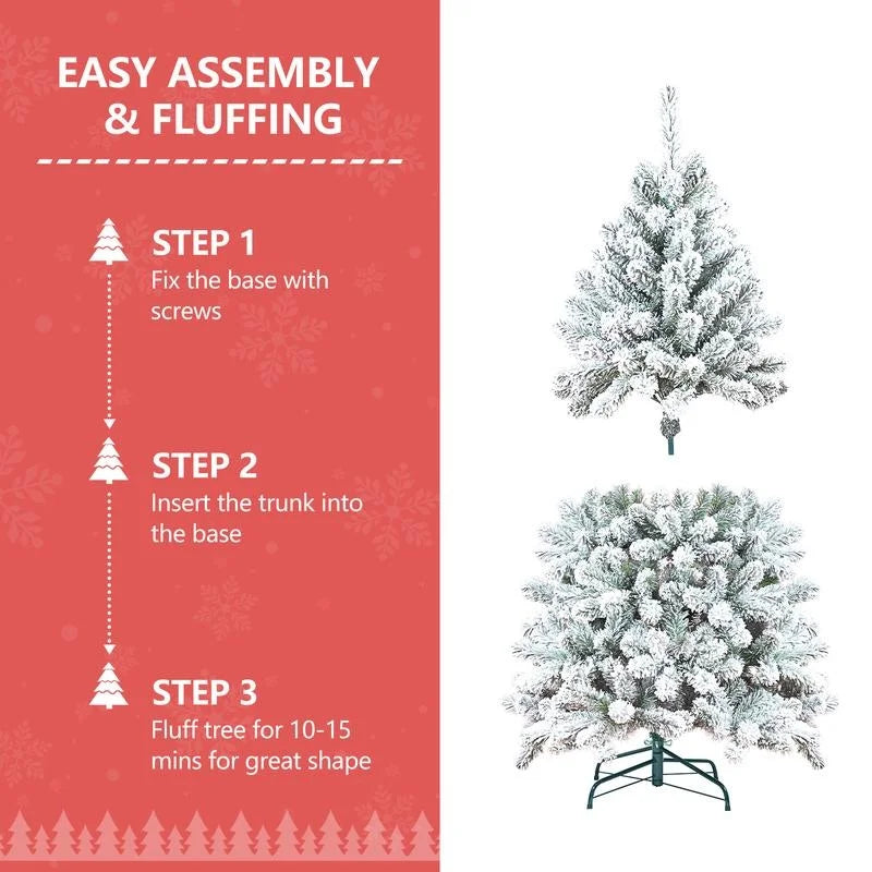 6FT–7FT Snow-Flocked Artificial Christmas Tree .Full Holiday Tree with Realistic Winter Branches