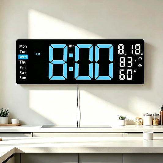 Modern LED Digital Alarm Clock – Large Blue Display & Ambient Glow