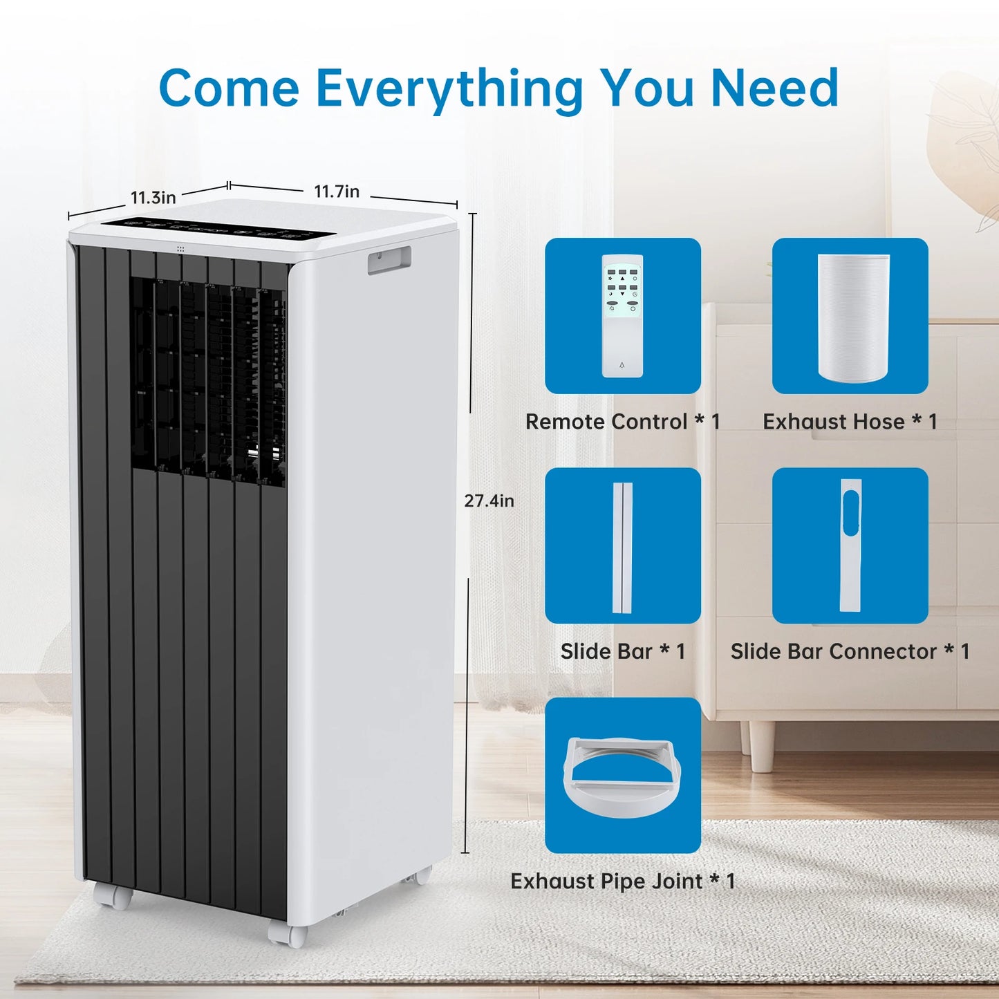 8000 BTU Portable Air Conditioner. 3-In-1 Cooling Unit with Timer & Remote Control