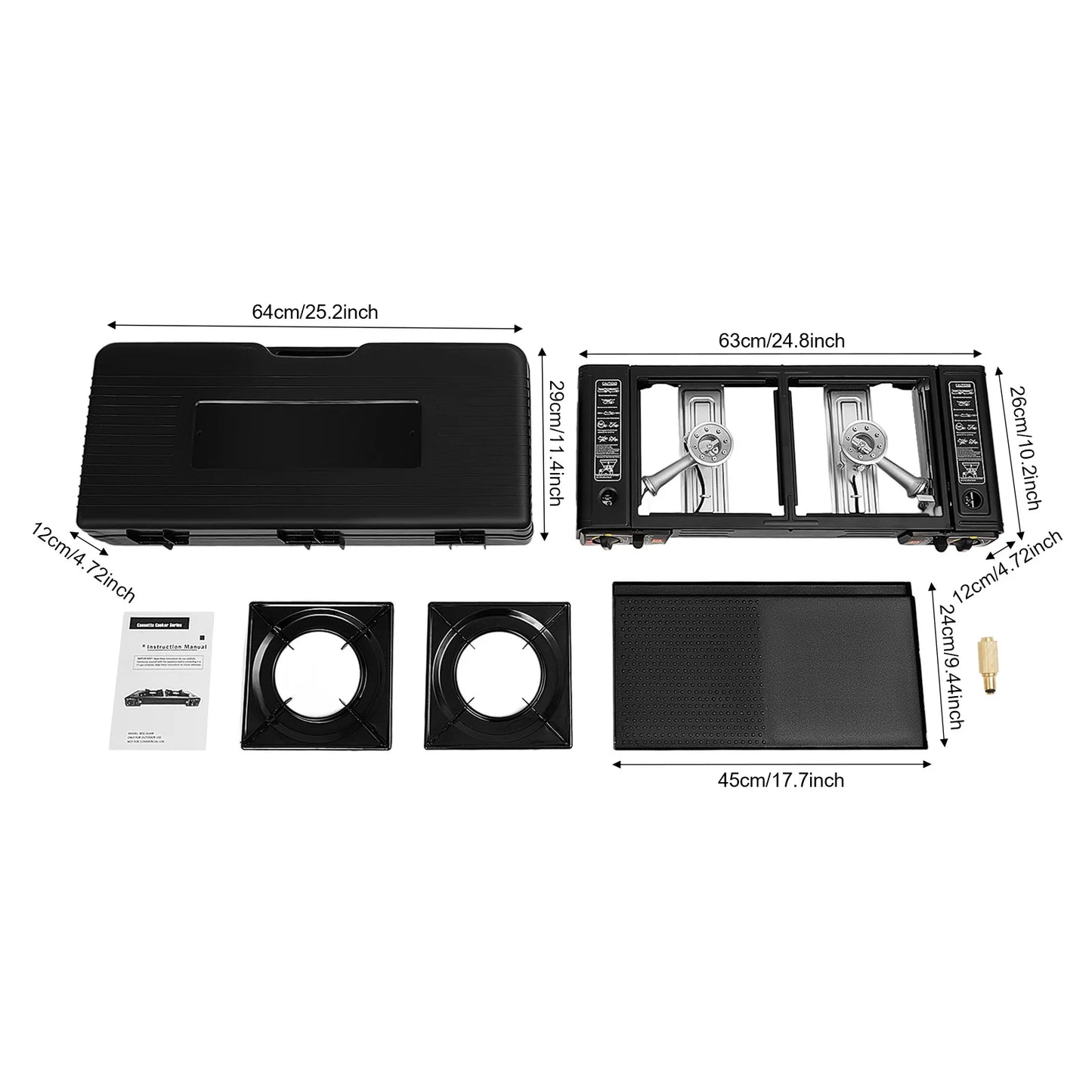 Portable 2-Burner Camping Stove & Grill Combo . 2500W Outdoor Cooking System  Description: