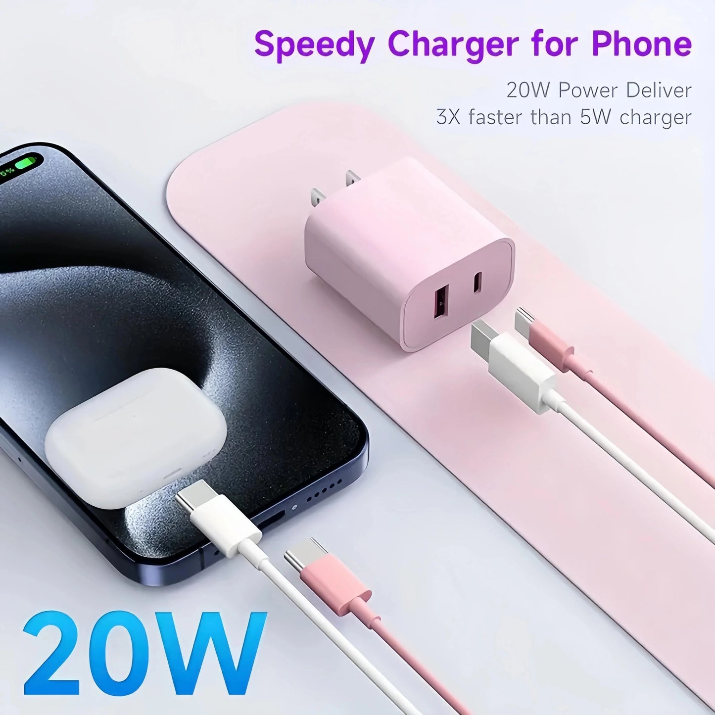 3Packs 20W Dual-Port  Adapter Fast Charging 6FT USB C Cable For IPhone 14/14 Pro Max/13/13 Pro Max/12/12 Pro Max/11/11Pro/XS/Max