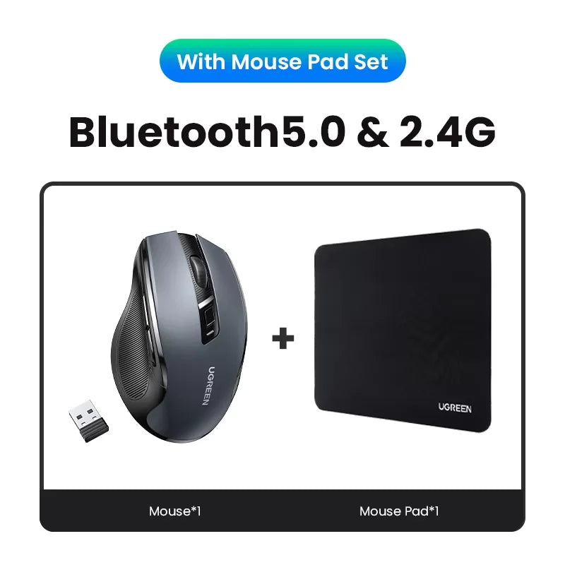 UGREEN Bluetooth Wireless Mouse – Ergonomic Silent Rechargeable Mouse for Laptop & PC