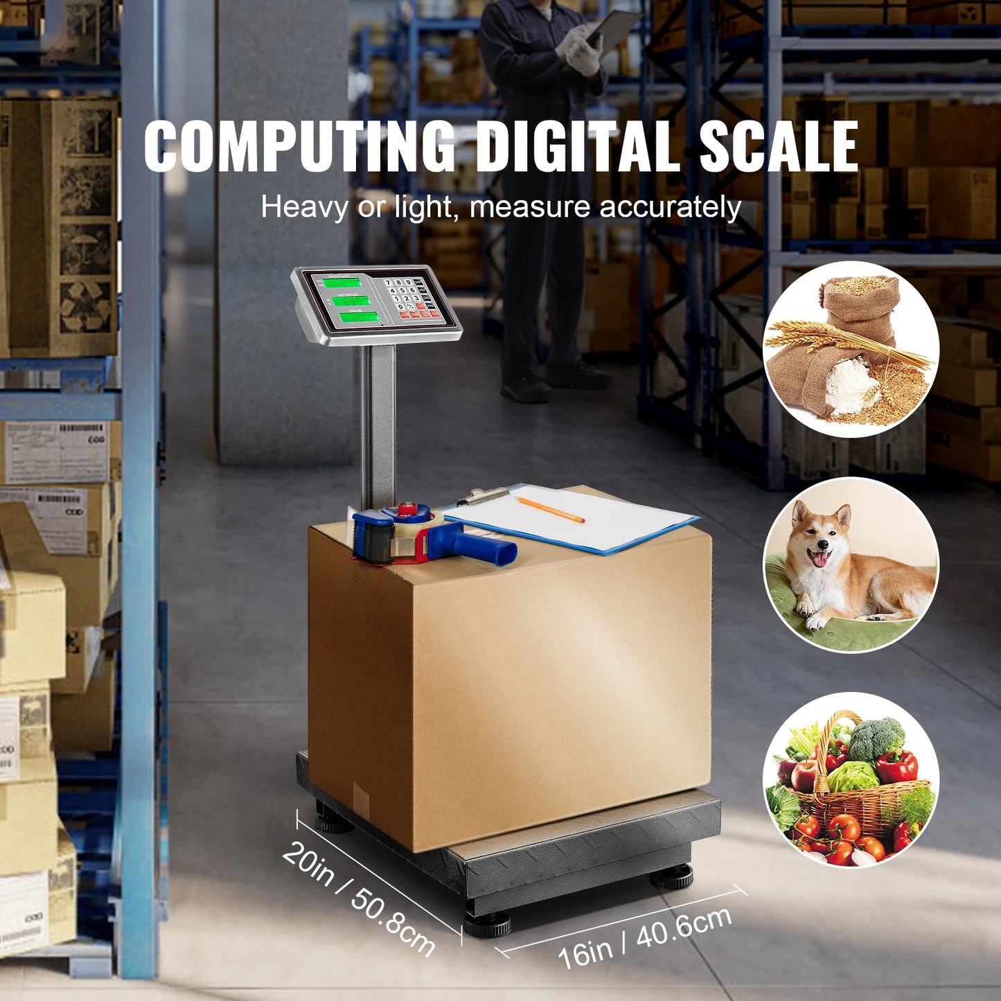 SucceBuy Computing Digital Platform Scale 660 lbs Load with LB/KG Tare Price Calculator Stainless Steel High-Definition Display