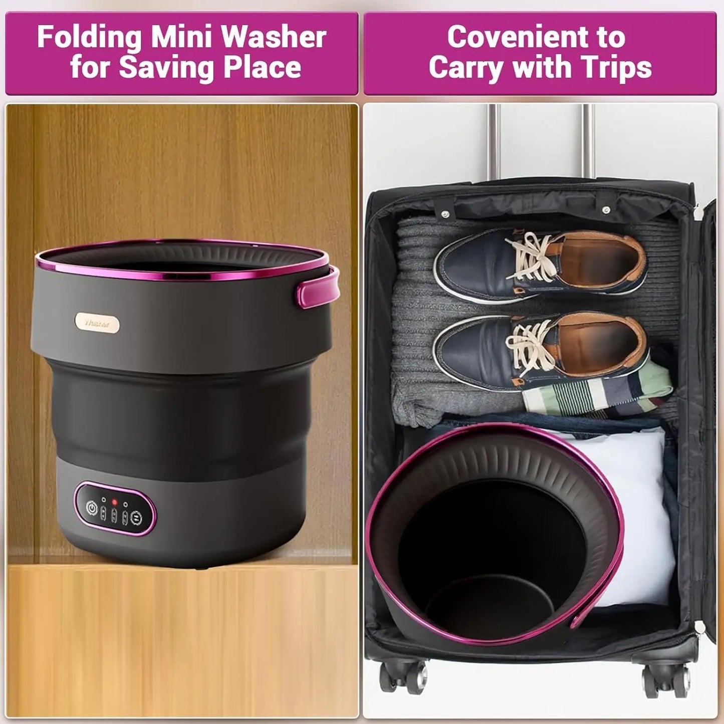 13L Foldable Portable Washing Machine.Mini Washer for Socks, Underwear & Small Laundry