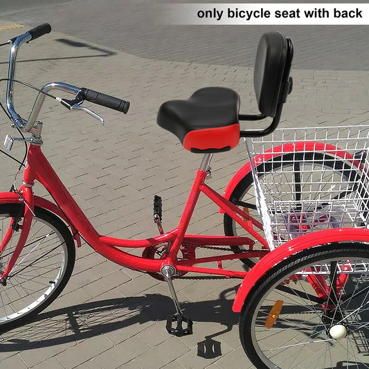 Black Wide Comfort leather Tricycle Bike Seat with Backrest Bicycle Saddle Seat Pad Mountain Bike Seat Cushion