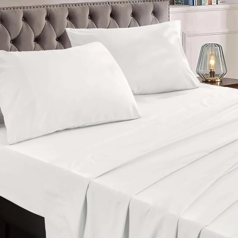 Hotel Luxury 1800 White Sheet Sets - Deep Pocket , Extra Soft Breathable Wrinkle Fade Stain Resistant - 4 Piece (Queen)