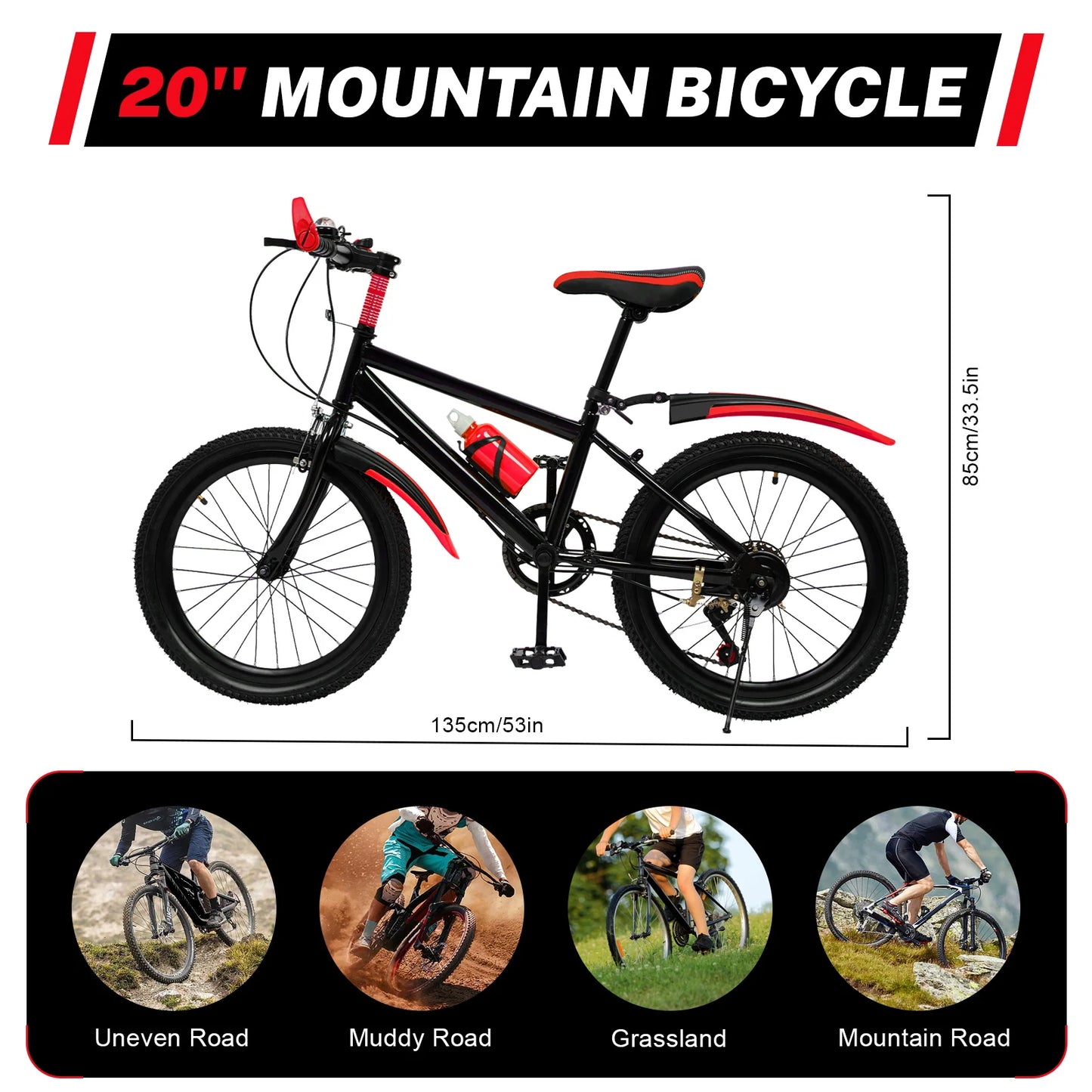 20-Inch 7-Speed Mountain Bike . Kids Bicycle with Adjustable Seat, Front Suspension & Dual Disc Brakes