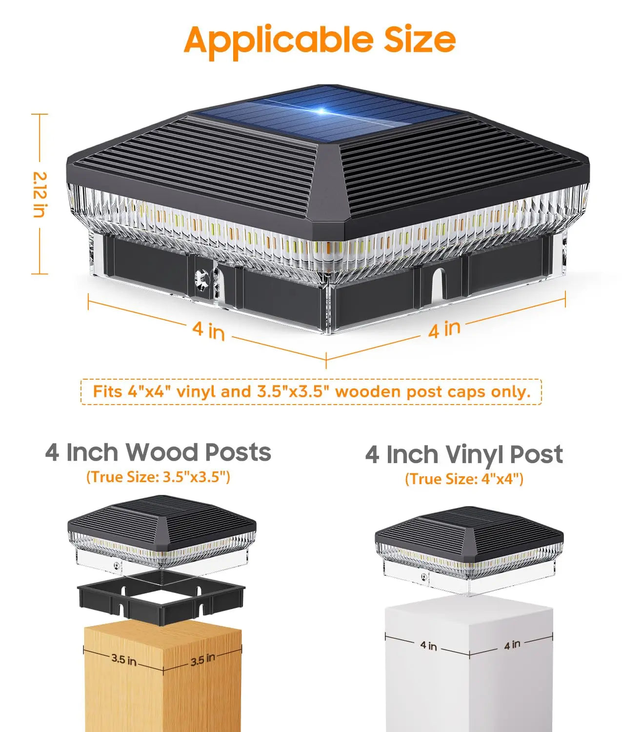 6/12 Pack Solar Fence Post Cap Lights | Waterproof LED Outdoor Deck, Patio & Garden Post Lights with 3 Lighting Modes
