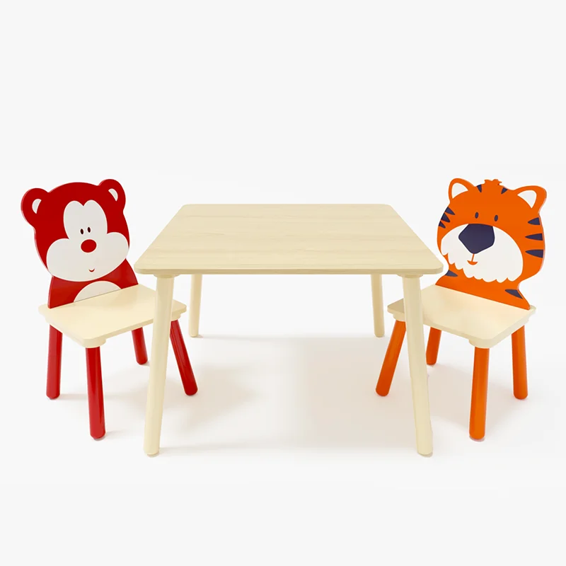 Kids Wooden Table & 2 Chair Set. Montessori Activity Table for Learning, Crafts & Play