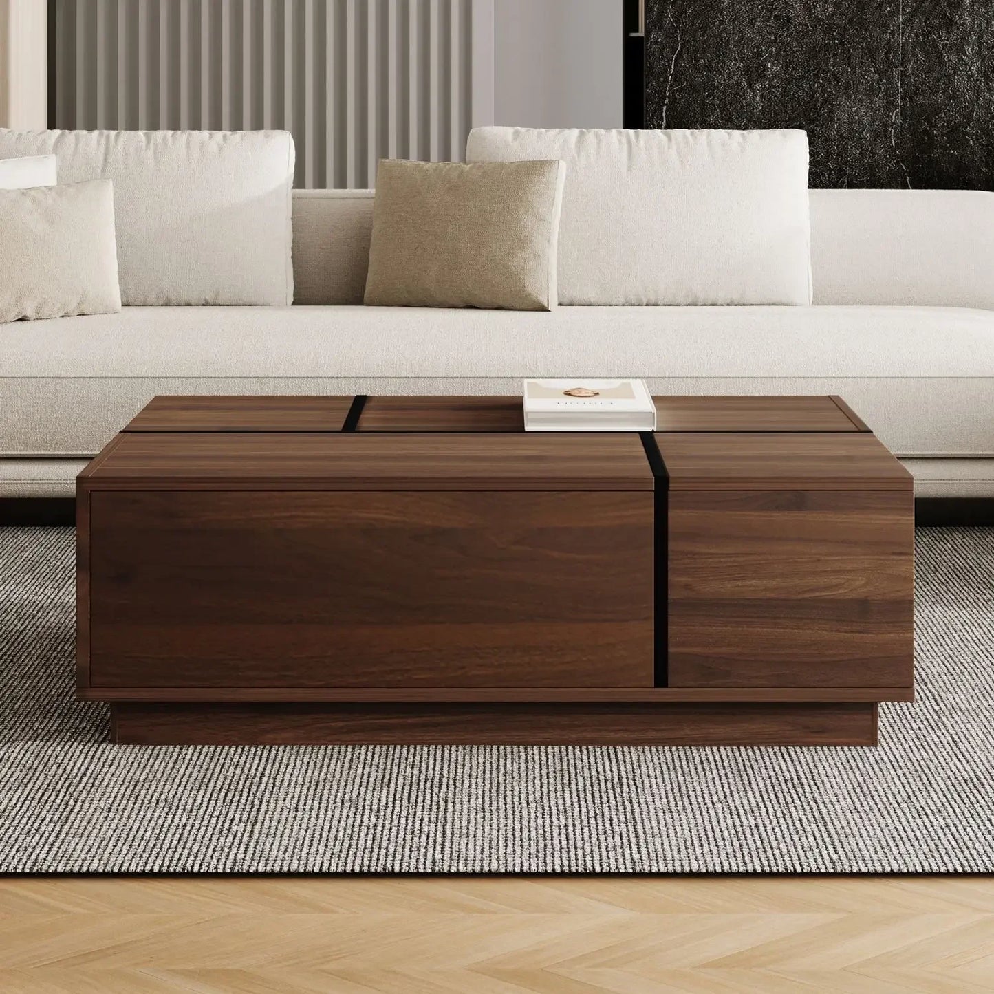 Rectangular Sliding Top Coffee Table with 2 Drawers and 2 Hidden Storage for Living Room 47.2" (Walnut),Café Tables