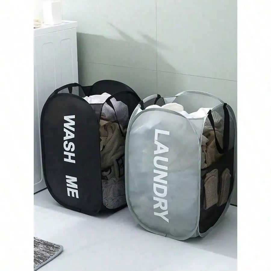 Foldable Mesh Laundry Hamper with Handles. Pop-Up Dirty Clothes Storage Basket