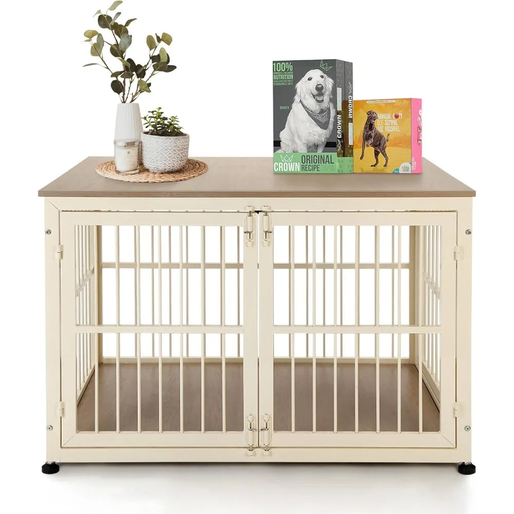 Sturdy 32 Dog Crate Furniture for Medium & Small Dogs, Ornamental Pet House Side Table, Wooden Enclosure Kennel Decor